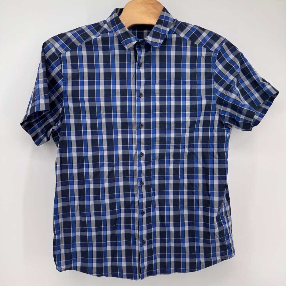 Arc'teryx Button Down Shirt Mens XXL Blue Plaid Short Sleeve Cotton Blend 8897 - Picture 2 of 8